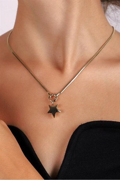 Solid Gold Herringbone Star Necklace | 14K (585) | 7.77 gr