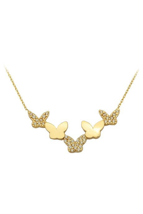 Solid Gold Quintet Butterfly Necklace | 14K (585) | 2.06 gr