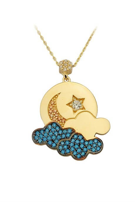Solid Gold Cloud Moon Star Necklace | 14K (585) | 3.84 gr