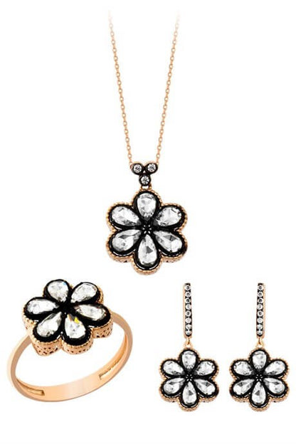 Mini conjunto de oro macizo con motivo floral | 14K (585) | 10,90 gramos