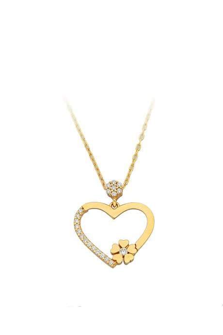 Solid Gold Flower Heart Necklace | 14K (585) | 2.30 gr