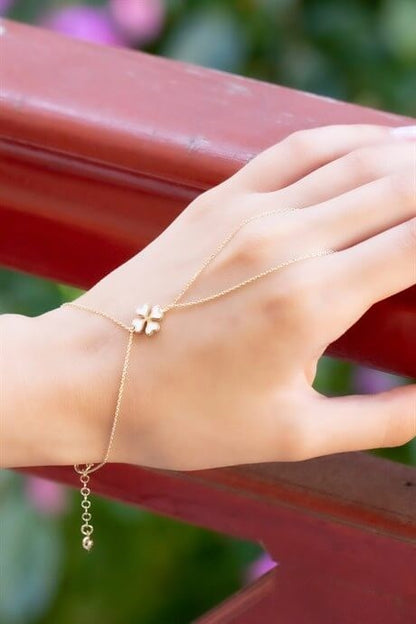 Solid Gold Double-Sided Heart Clover Bracelet Bashmer | 14K (585) | 2.47 gr