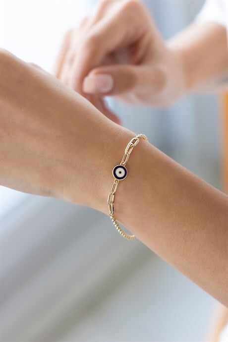 Solid Gold Double-Sided Enamel Evil Eye Bracelet | 8K (333) | 2.84 gr