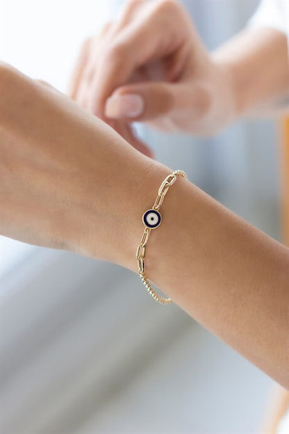 Pulsera mal de ojo esmaltada de doble cara de oro macizo | 8K (333) | 2,84 gramos