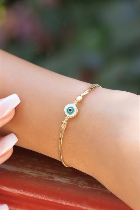 Pulsera de oro macizo de doble cara con mal de ojo | 8K (333) | 3,49 gramos