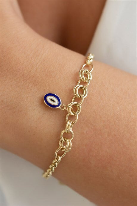 Pulsera de oro macizo de doble cara con mal de ojo | 14K (585) | 4,54 gramos