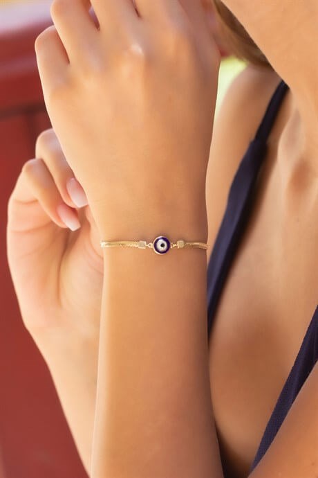 Pulsera de oro macizo de doble cara con mal de ojo | 8K (333) | 3,49 gramos