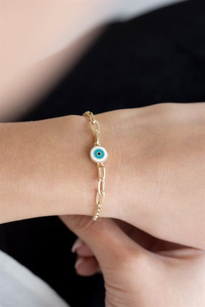 Pulsera mal de ojo esmaltada de doble cara de oro macizo | 8K (333) | 2,84 gramos