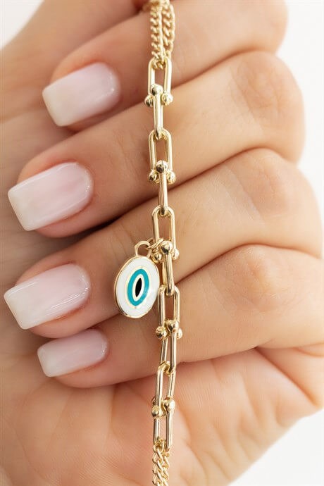 Pulsera de oro macizo de doble cara con mal de ojo | 14K (585) | 5,20 gramos