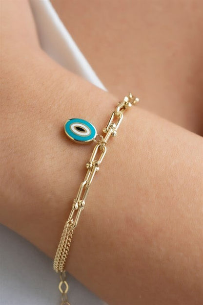 Solid Gold Double-Sided Evil Eye Bracelet | 14K (585) | 5.20 gr