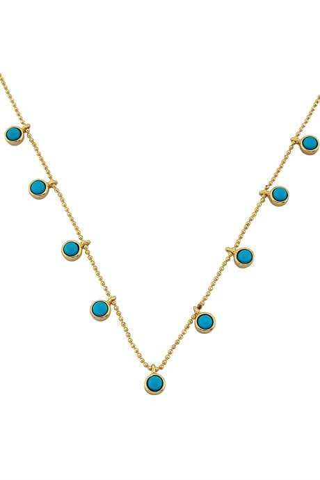 Solid Gold Multiple Turquoise Gemstone Necklace | 14K (585) | 3.92 gr