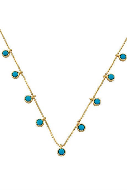 Solid Gold Multiple Turquoise Gemstone Necklace | 14K (585) | 3.92 gr