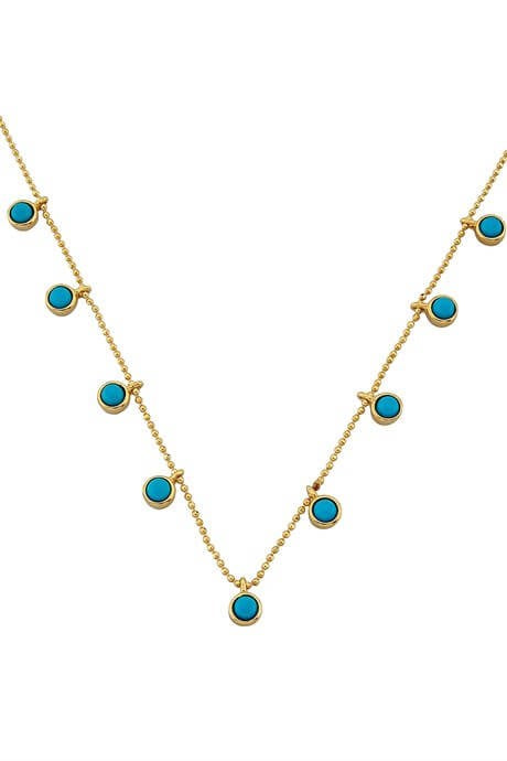 Collier de pierres précieuses turquoise multiples en or massif | 14K (585) | 3,92 grammes