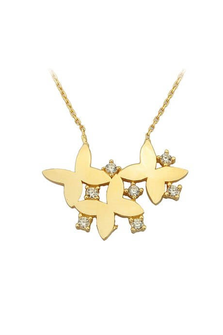 Solid Gold Multiple Butterfly Necklace | 14K (585) | 2.67 gr