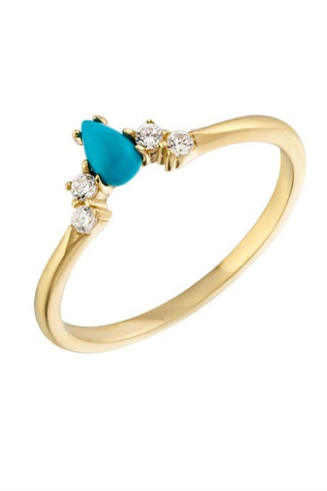 Solid Gold Drop Turquoise Gemstone Ring | 14K (585) | 1.50 gr