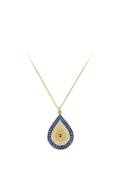 Solid Gold Drop Evil Eye Bead Necklace | 14K (585) | 2.80 gr