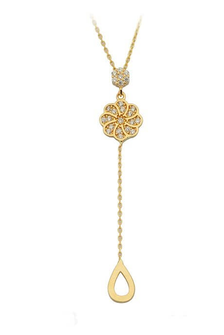 Solid Gold Drop Lariat Flower Necklace | 14K (585) | 2.24 gr