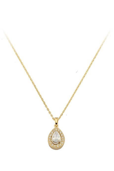 Solid Gold Drop Gemstone Necklace | 14K (585) | 1.77 gr