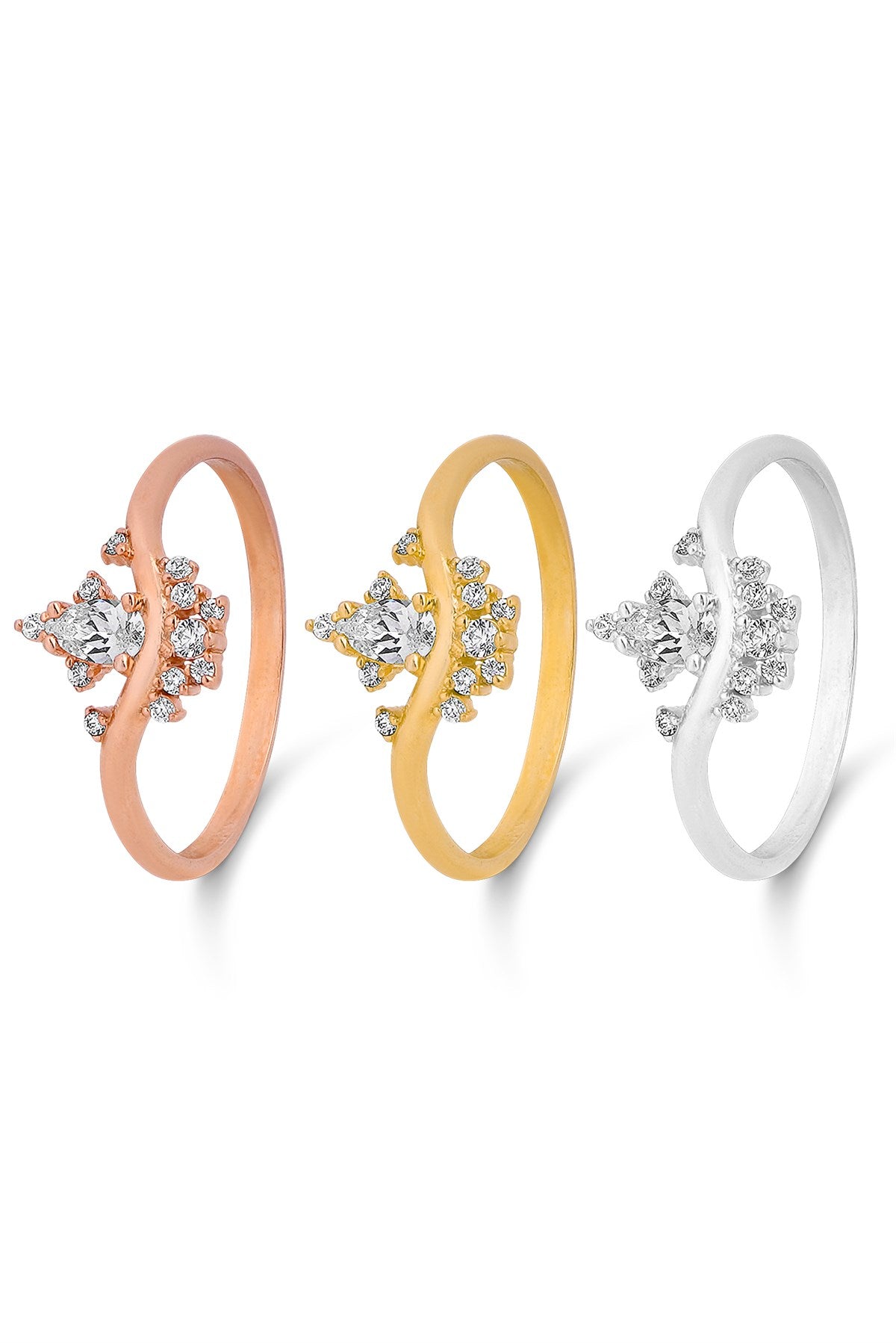 Anillo con diseño de piedras preciosas en forma de gota de oro macizo