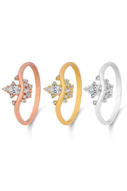 Anillo con diseño de piedras preciosas en forma de gota de oro macizo