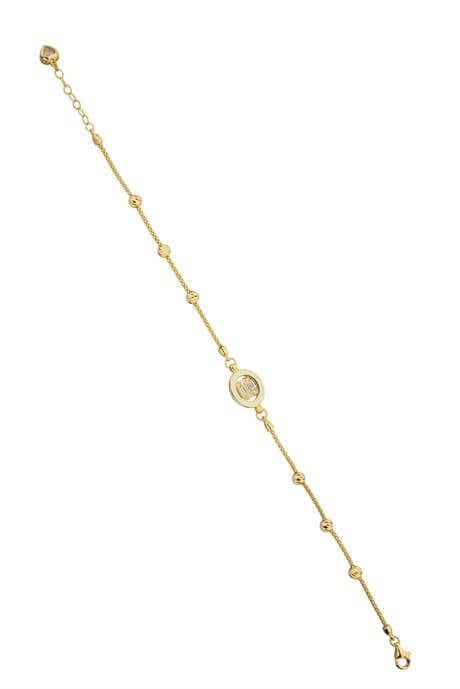 Solid Gold Dorica Beaded Baguette Gemstone Bracelet | 14K (585) | 3.59 gr