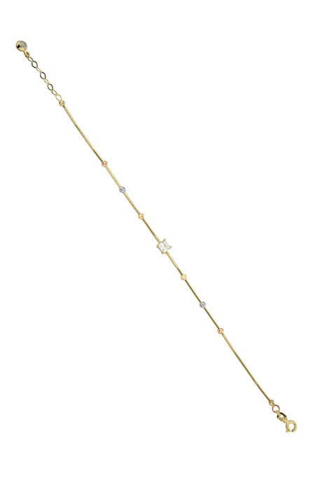 Solid Gold Dorica Beaded Baguette Gemstone Bracelet | 14K (585) | 2.2 gr
