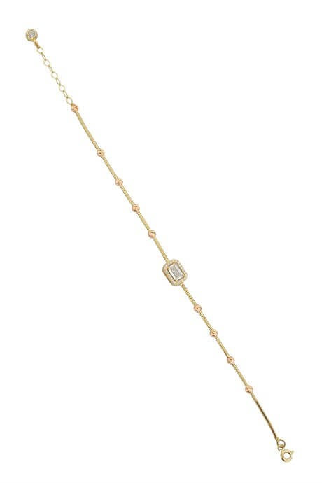 Solid Gold Dorica Beaded Baguette Gemstone Bracelet | 14K (585) | 3.05 gr