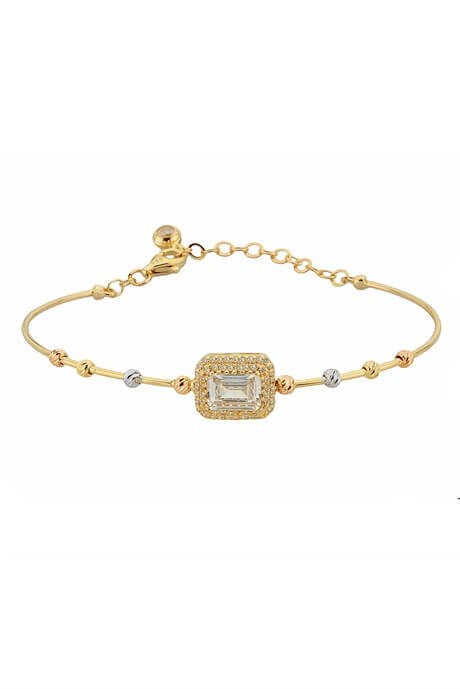 Solid Gold Dorica Beaded Baguette Gemstone Bracelet | 14K (585) | 3.78 gr
