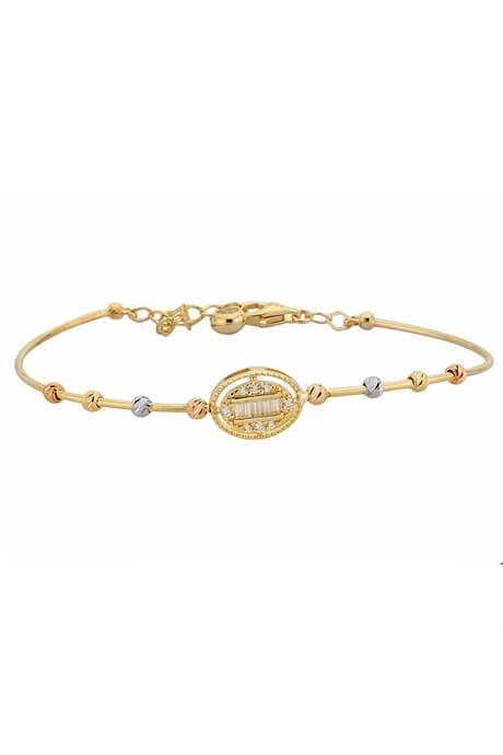 Solid Gold Dorica Beaded Baguette Gemstone Bracelet | 14K (585) | 3.36 gr