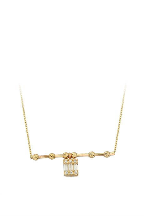 Solid Gold Dorica Beaded Baguette Gemstone Necklace | 14K (585) | 2.00 gr