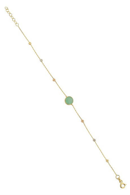 Solid Gold Dorica Beaded Green Gemstone Bracelet | 14K (585) | 1.12 gr