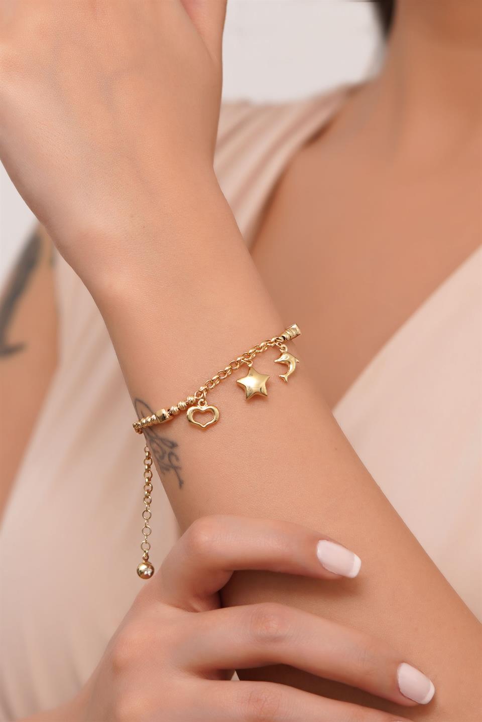 Pulsera con dijes de cuentas Dorica de oro macizo