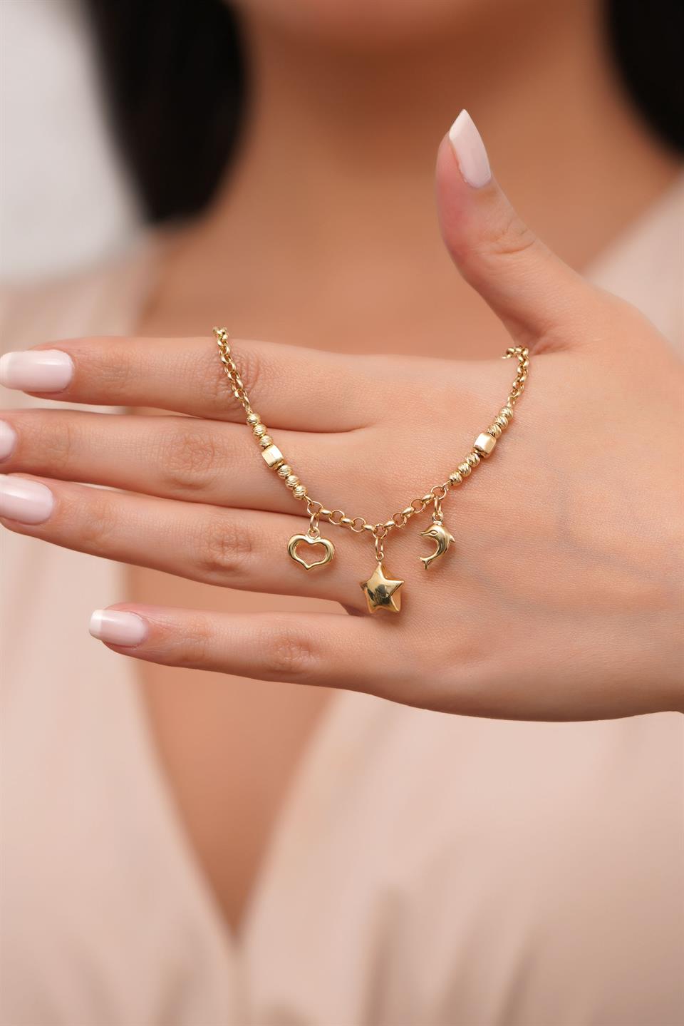 Pulsera con dijes de cuentas Dorica de oro macizo