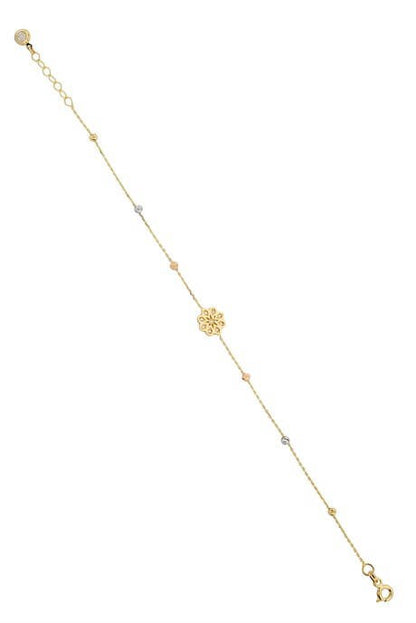 Solid Gold Dorica Beaded Flower Bracelet | 14K (585) | 1.55 gr