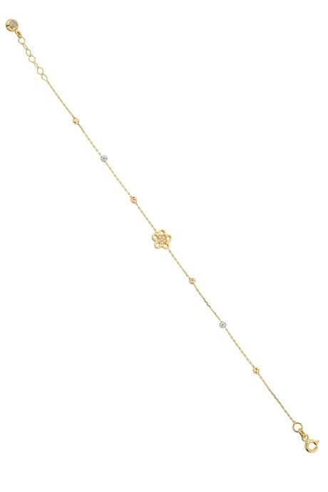 Pulsera de flor con cuentas Dorica de oro macizo | 14K (585) | 1,36 gramos