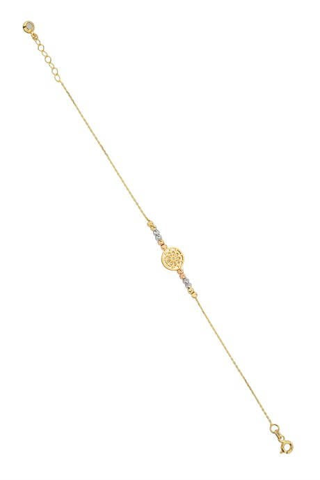 Pulsera de flor con cuentas Dorica de oro macizo | 14K (585) | 1,75 gramos