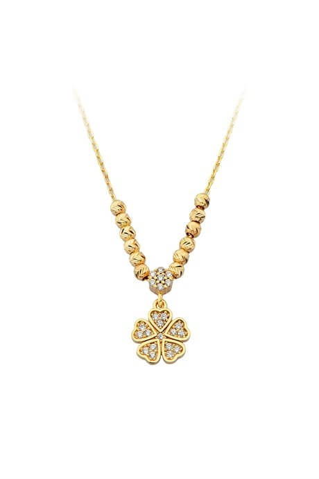 Solid Gold Dorica Beaded Flower Necklace | 14K (585) | 2.28 gr