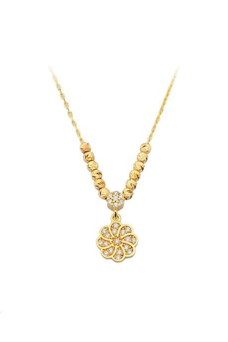Solid Gold Dorica Beaded Flower Necklace | 14K (585) | 2.25 gr