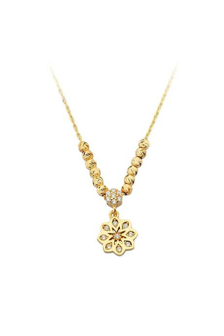 Solid Gold Dorica Beaded Flower Necklace | 14K (585) | 2.21 gr