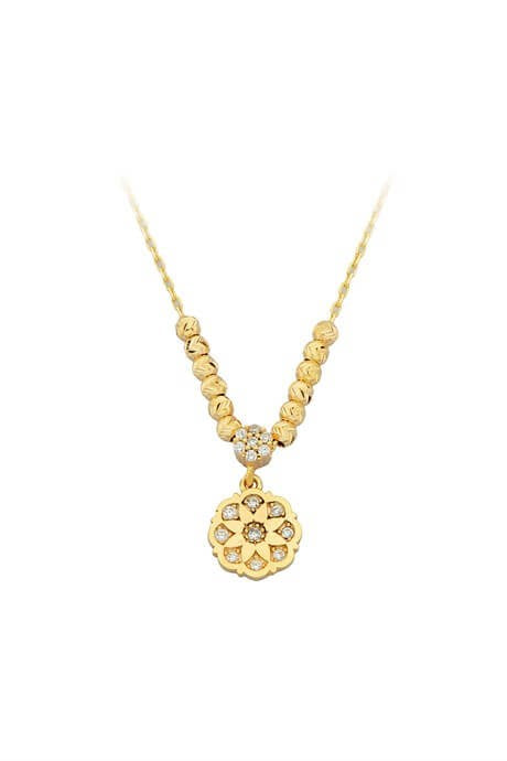 Solid Gold Dorica Beaded Flower Necklace | 14K (585) | 2.20 gr