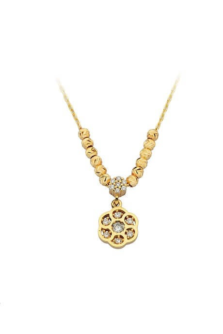 Solid Gold Dorica Beaded Flower Necklace | 14K (585) | 2.20 gr