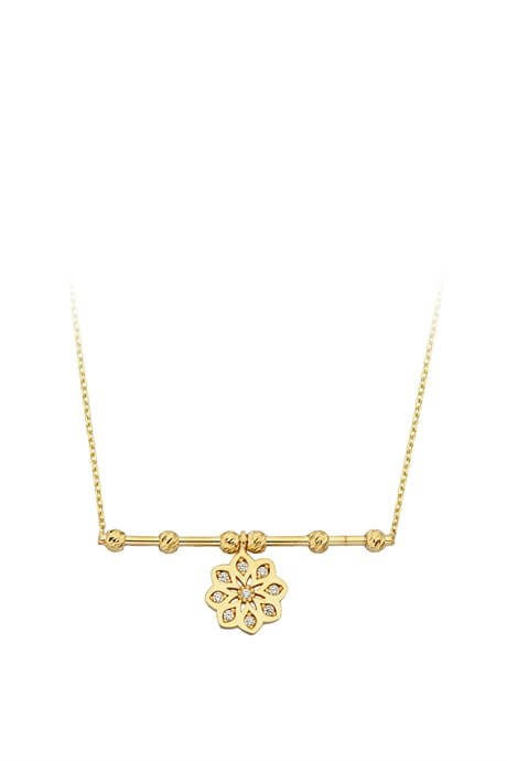 Solid Gold Dorica Beaded Flower Necklace | 14K (585) | 2.09 gr