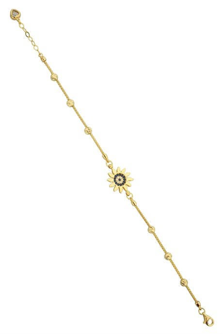 Solid Gold Dorica Beaded Flower Evil Eye Bracelet | 14K (585) | 3.40 gr