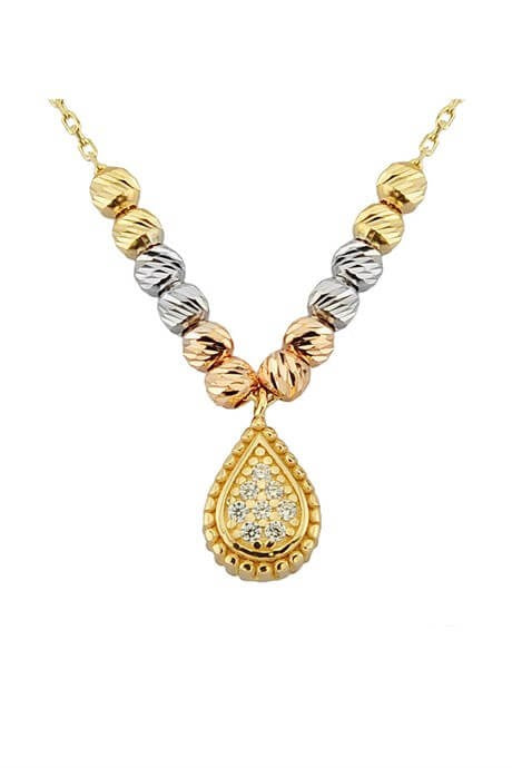 Solid Gold Dorica Beaded Drop Necklace | 14K (585) | 1.85 gr