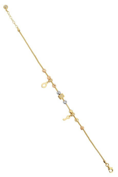 Bracelet goutte et clé en perles Dorica en or massif | 14K (585) | 2,28 grammes