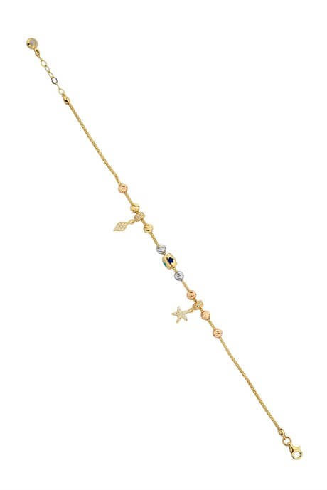 Solid Gold Dorica Beaded Starfish Bracelet | 14K (585) | 4.64 gr