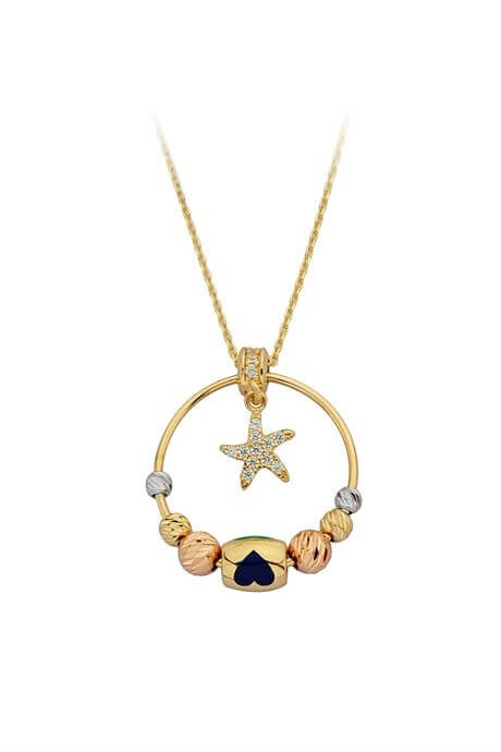 Collar de estrella de mar con cuentas Dorica de oro macizo | 14K (585) | 3,30 gramos