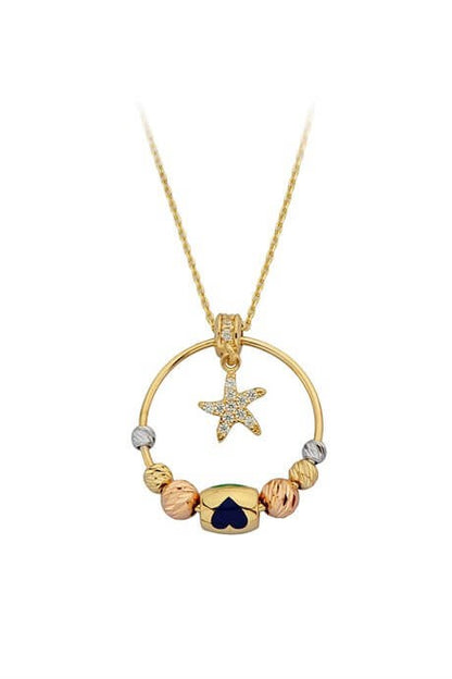 Collar de estrella de mar con cuentas Dorica de oro macizo | 14K (585) | 3,30 gramos