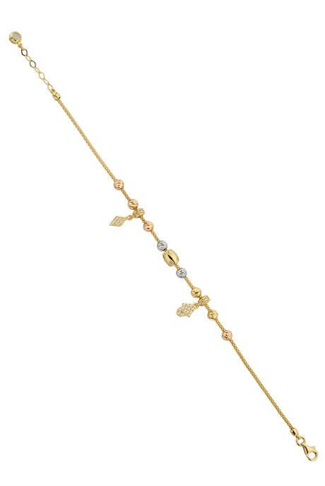 Bracelet main de Fatima (Hamsa) perlé Dorica en or massif | 14K (585) | 4,56 grammes