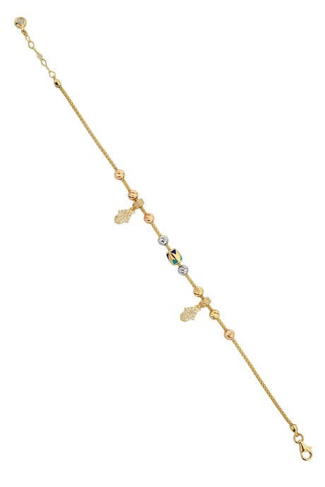 Pulsera de mano de Fátima (Hamsa) con cuentas de oro macizo Dorica | 14K (585) | 4,52 gramos